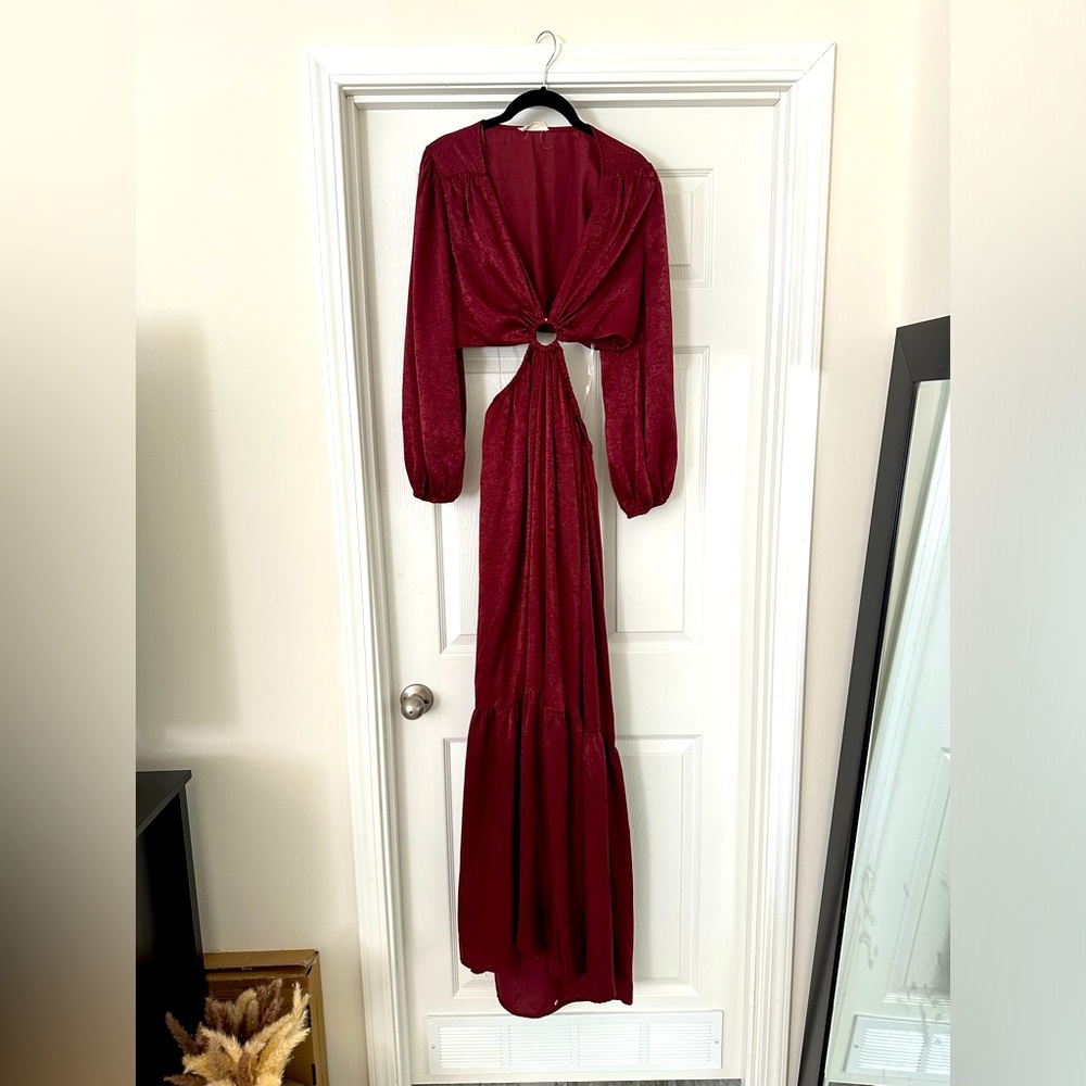 Altar’d State Wine Long sleeve cut out maxi dress.